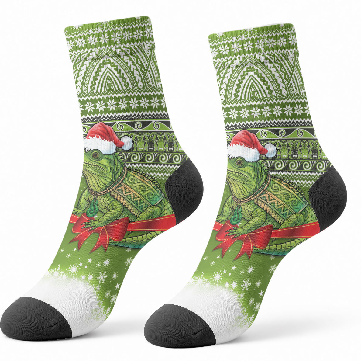 New Zealand Tuatara Christmas Crew Socks Maori Inspired Knitted Patterns