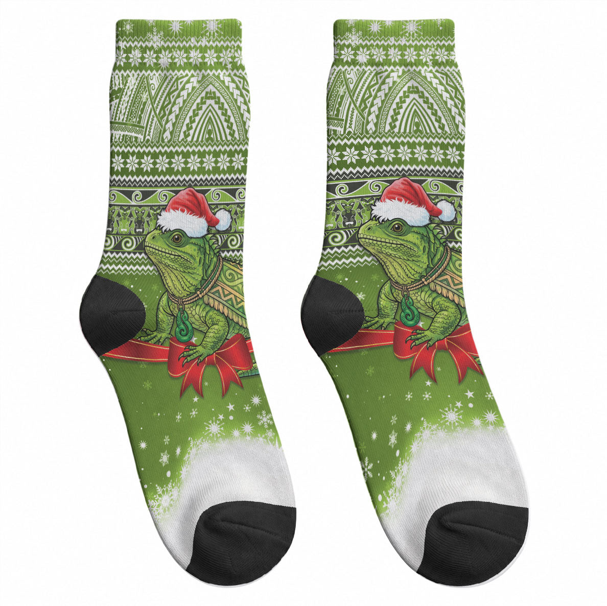 New Zealand Tuatara Christmas Crew Socks Maori Inspired Knitted Patterns