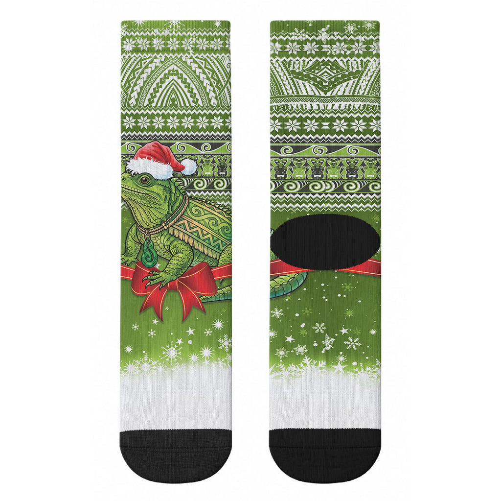 New Zealand Tuatara Christmas Crew Socks Maori Inspired Knitted Patterns