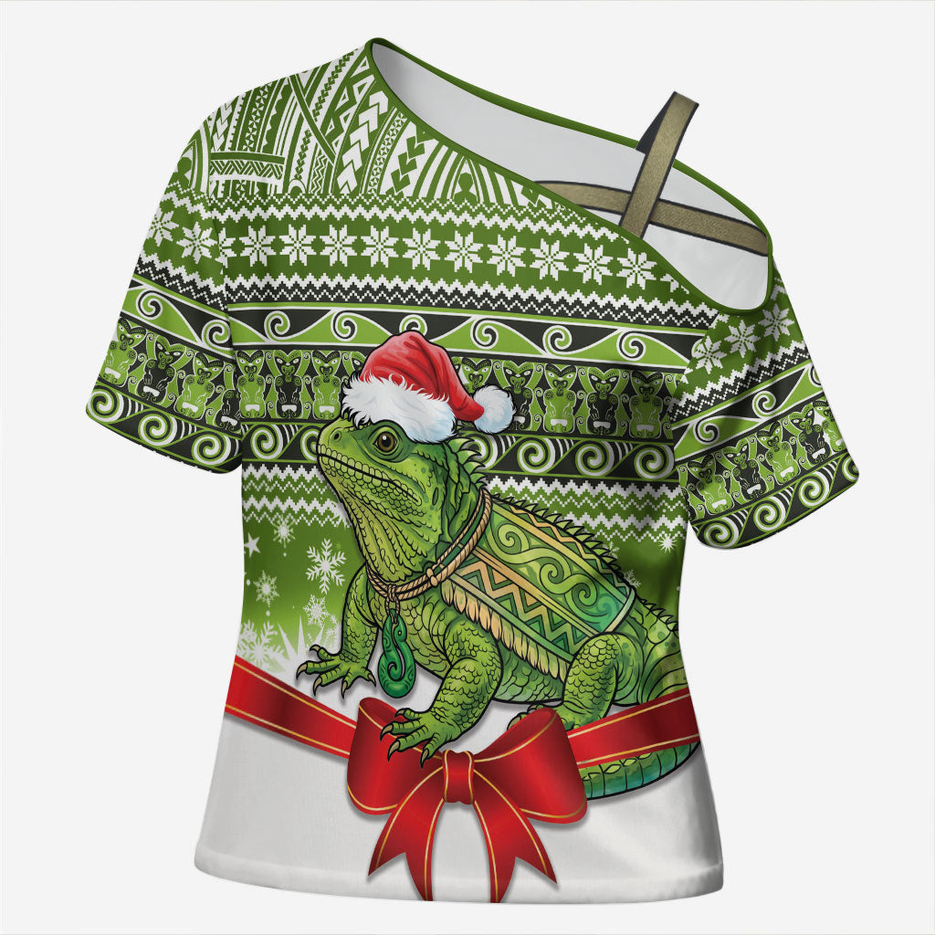 New Zealand Tuatara Christmas Cross Shoulder Shirt Maori Inspired Knitted Patterns