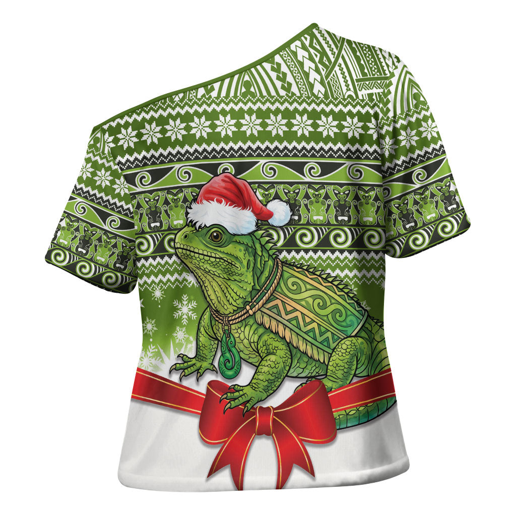 New Zealand Tuatara Christmas Cross Shoulder Shirt Maori Inspired Knitted Patterns