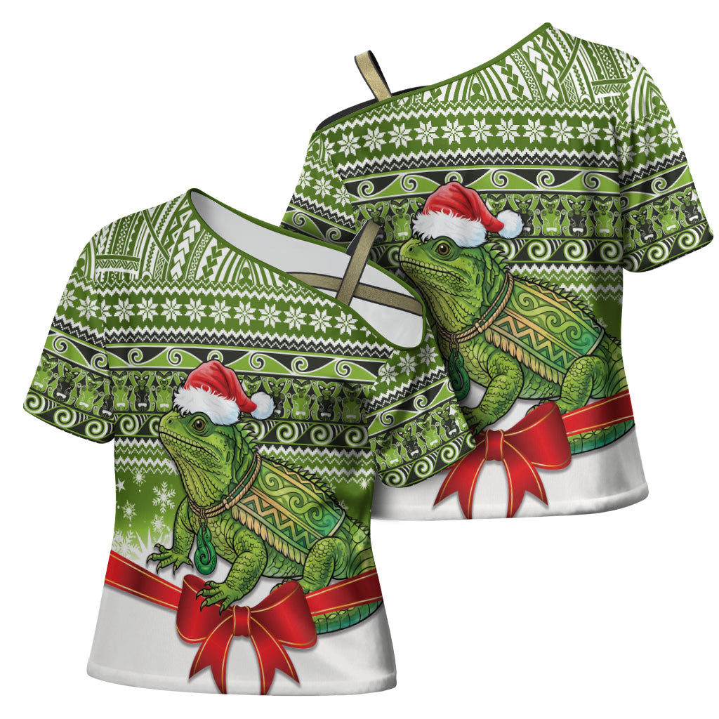 New Zealand Tuatara Christmas Cross Shoulder Shirt Maori Inspired Knitted Patterns