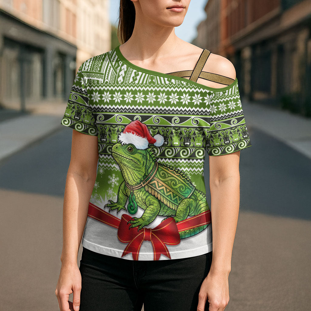 New Zealand Tuatara Christmas Cross Shoulder Shirt Maori Inspired Knitted Patterns