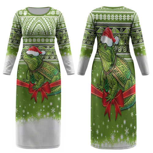 New Zealand Tuatara Christmas Family Matching Long Sleeve Bodycon Dress and Hawaiian Shirt Maori Inspired Knitted Patterns