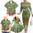 New Zealand Tuatara Christmas Family Matching Off The Shoulder Long Sleeve Dress and Hawaiian Shirt Maori Inspired Knitted Patterns