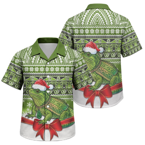 New Zealand Tuatara Christmas Family Matching Off The Shoulder Long Sleeve Dress and Hawaiian Shirt Maori Inspired Knitted Patterns