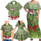 New Zealand Tuatara Christmas Family Matching Off Shoulder Maxi Dress and Hawaiian Shirt Maori Inspired Knitted Patterns