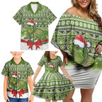 New Zealand Tuatara Christmas Family Matching Off Shoulder Short Dress and Hawaiian Shirt Maori Inspired Knitted Patterns