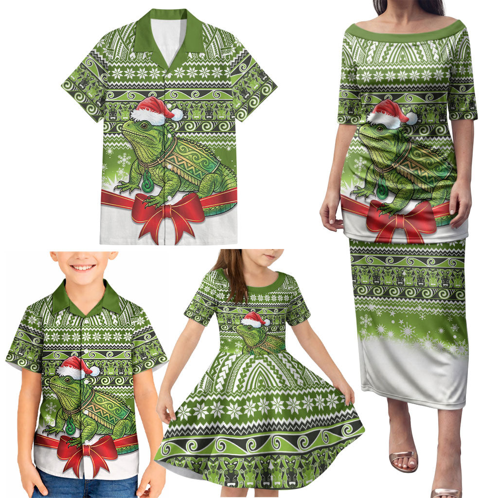 New Zealand Tuatara Christmas Family Matching Puletasi and Hawaiian Shirt Maori Inspired Knitted Patterns