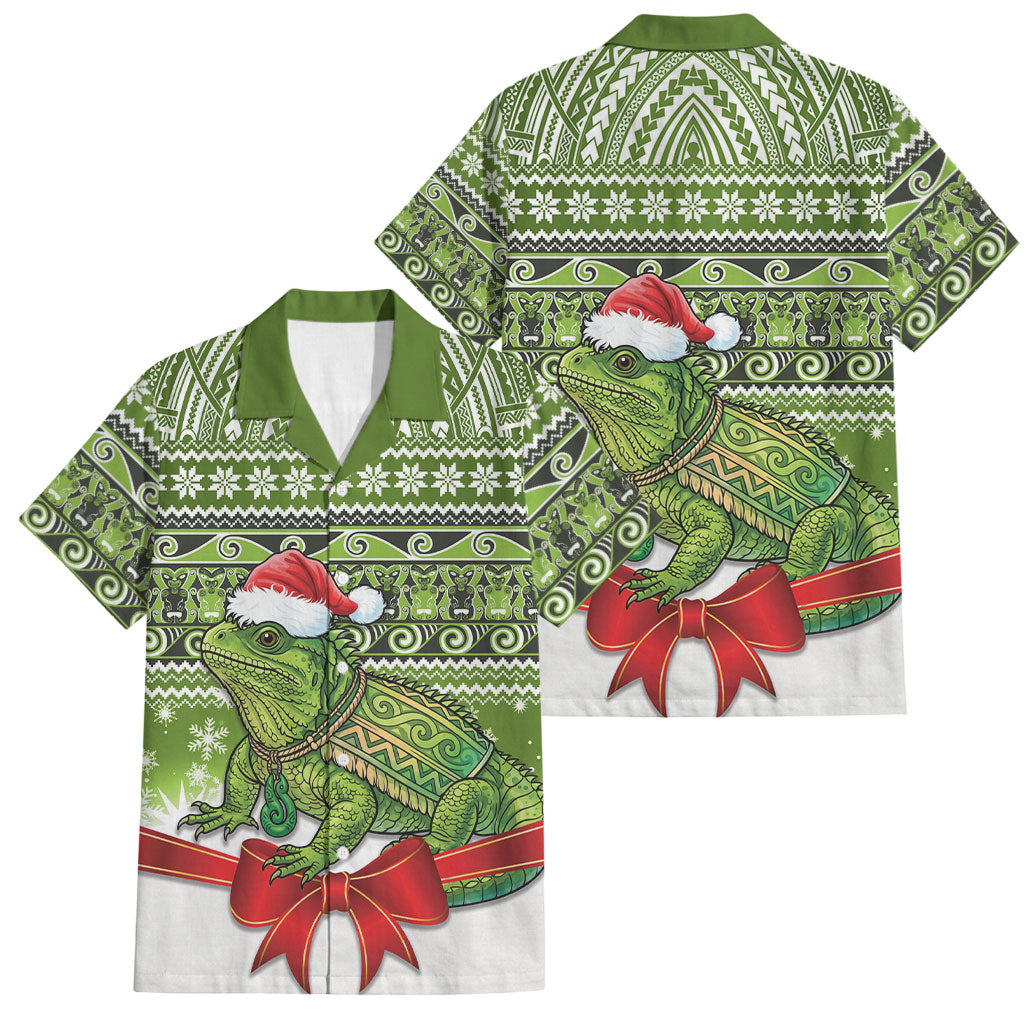 New Zealand Tuatara Christmas Family Matching Puletasi and Hawaiian Shirt Maori Inspired Knitted Patterns