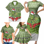 New Zealand Tuatara Christmas Family Matching Short Sleeve Bodycon Dress and Hawaiian Shirt Maori Inspired Knitted Patterns