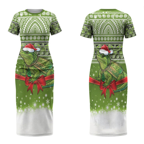 New Zealand Tuatara Christmas Family Matching Short Sleeve Bodycon Dress and Hawaiian Shirt Maori Inspired Knitted Patterns