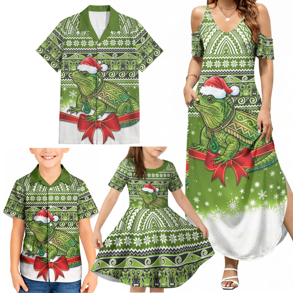 New Zealand Tuatara Christmas Family Matching Summer Maxi Dress and Hawaiian Shirt Maori Inspired Knitted Patterns