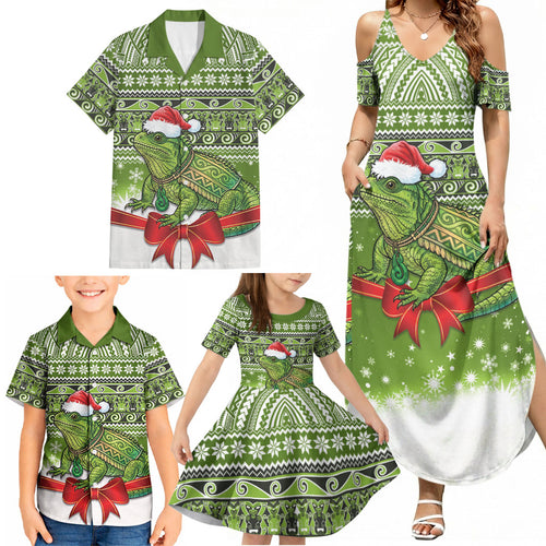 New Zealand Tuatara Christmas Family Matching Summer Maxi Dress and Hawaiian Shirt Maori Inspired Knitted Patterns