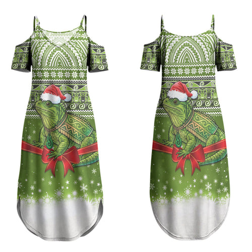 New Zealand Tuatara Christmas Family Matching Summer Maxi Dress and Hawaiian Shirt Maori Inspired Knitted Patterns