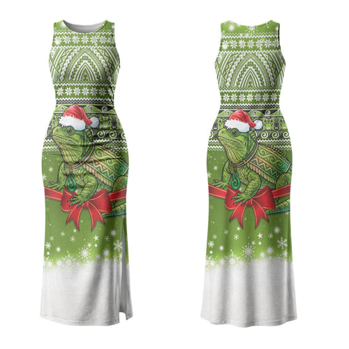 New Zealand Tuatara Christmas Family Matching Tank Maxi Dress and Hawaiian Shirt Maori Inspired Knitted Patterns