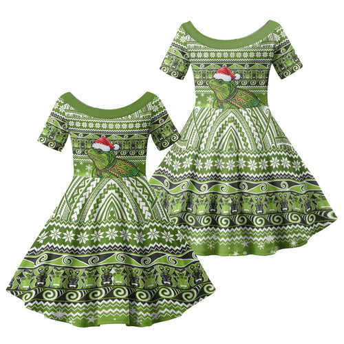 New Zealand Tuatara Christmas Family Matching Tank Maxi Dress and Hawaiian Shirt Maori Inspired Knitted Patterns