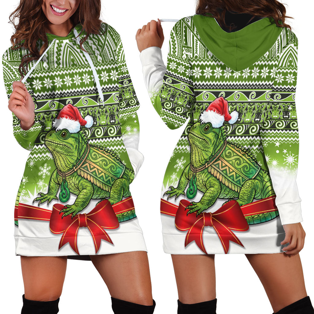 New Zealand Tuatara Christmas Hoodie Dress Maori Inspired Knitted Patterns