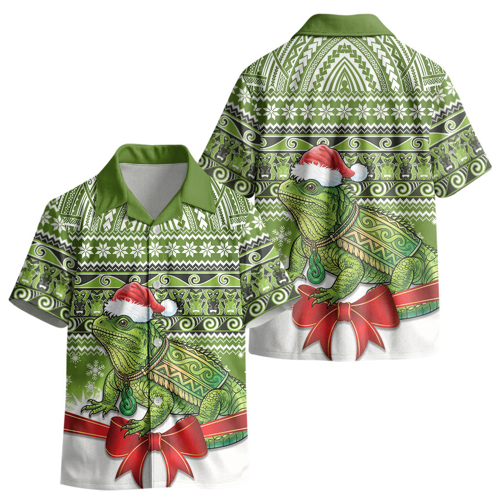 New Zealand Tuatara Christmas Kid Hawaiian Shirt Maori Inspired Knitted Patterns