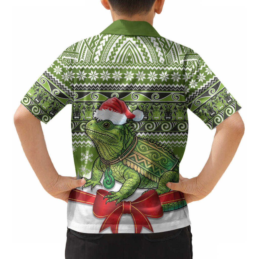 New Zealand Tuatara Christmas Kid Hawaiian Shirt Maori Inspired Knitted Patterns