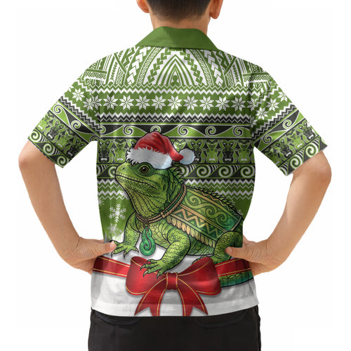 New Zealand Tuatara Christmas Kid Hawaiian Shirt Maori Inspired Knitted Patterns