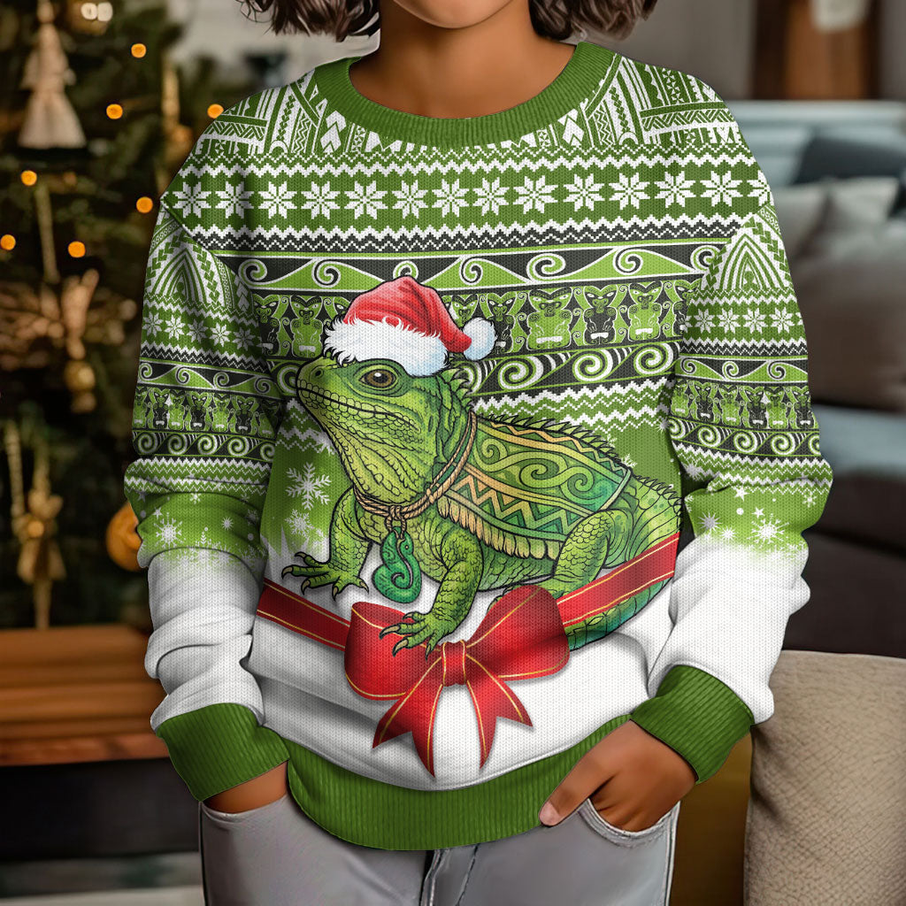 New Zealand Tuatara Christmas Kid Ugly Christmas Sweater Maori Inspired Knitted Patterns