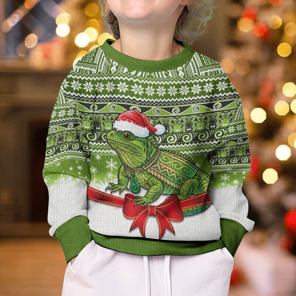 New Zealand Tuatara Christmas Kid Ugly Christmas Sweater Maori Inspired Knitted Patterns