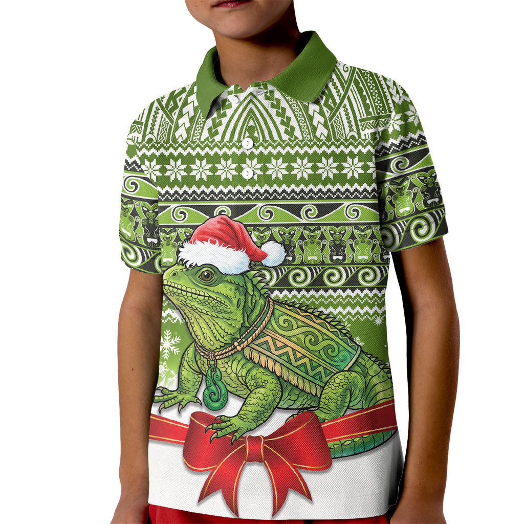 New Zealand Tuatara Christmas Kid Polo Shirt Maori Inspired Knitted Patterns