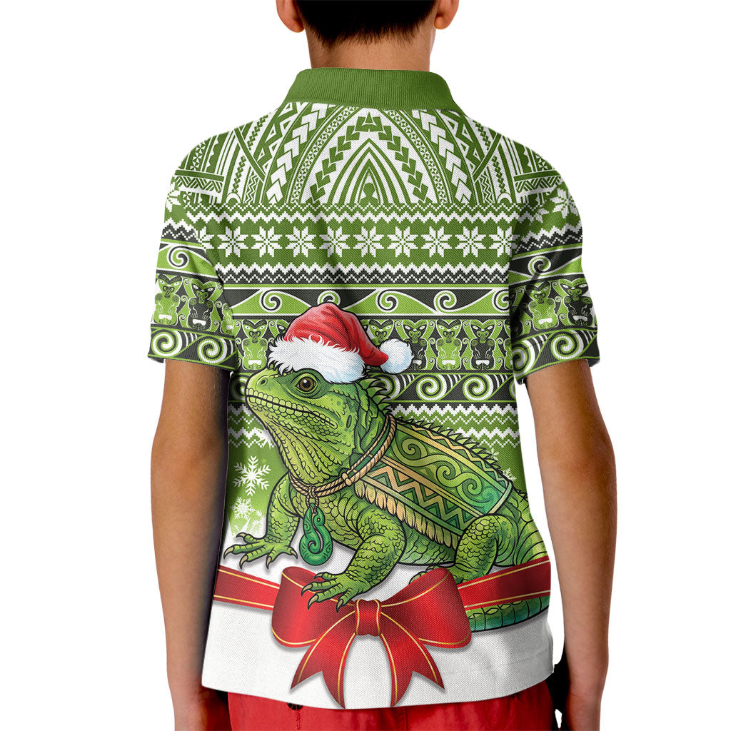 New Zealand Tuatara Christmas Kid Polo Shirt Maori Inspired Knitted Patterns