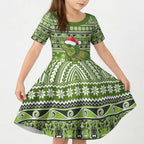 New Zealand Tuatara Christmas Kid Short Sleeve Dress Maori Inspired Knitted Patterns