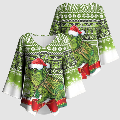 New Zealand Tuatara Christmas Kimono Sleeve Blouse Maori Inspired Knitted Patterns