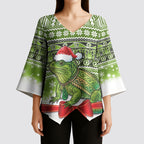 New Zealand Tuatara Christmas Kimono Sleeve Blouse Maori Inspired Knitted Patterns