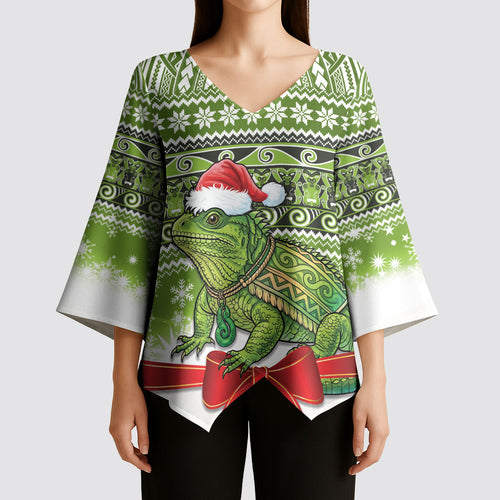 New Zealand Tuatara Christmas Kimono Sleeve Blouse Maori Inspired Knitted Patterns