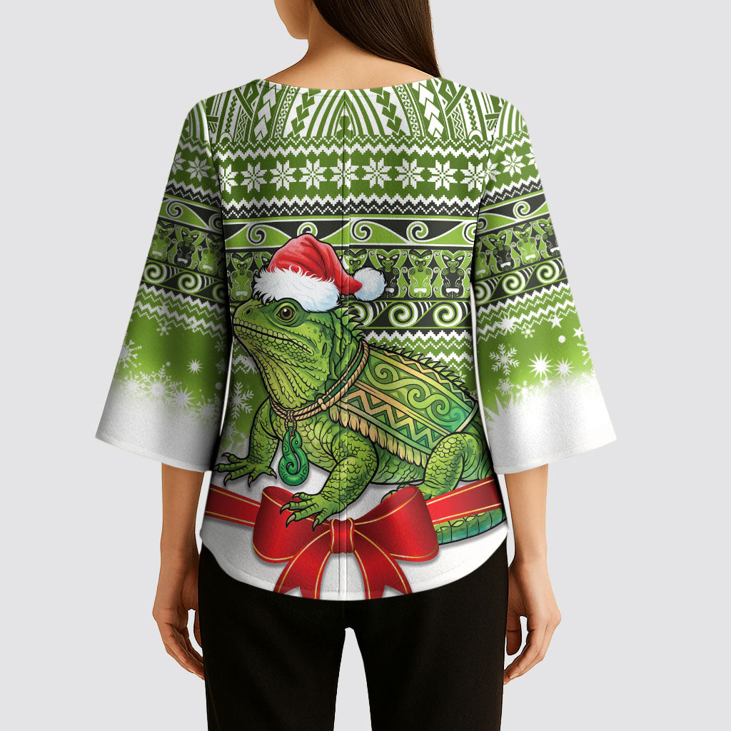 New Zealand Tuatara Christmas Kimono Sleeve Blouse Maori Inspired Knitted Patterns