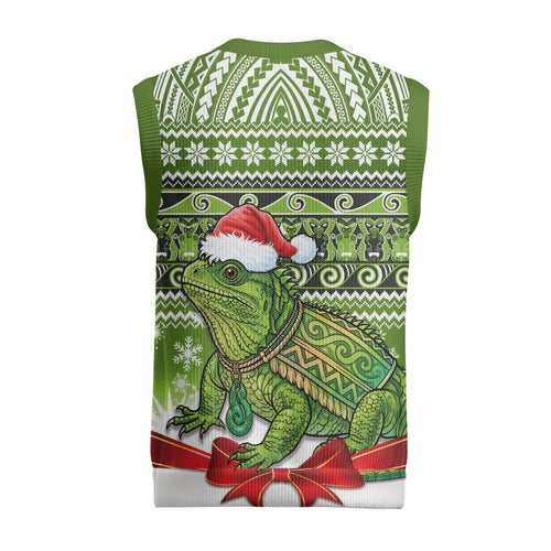New Zealand Tuatara Christmas Knitted V-Neck Vest Maori Inspired Knitted Patterns
