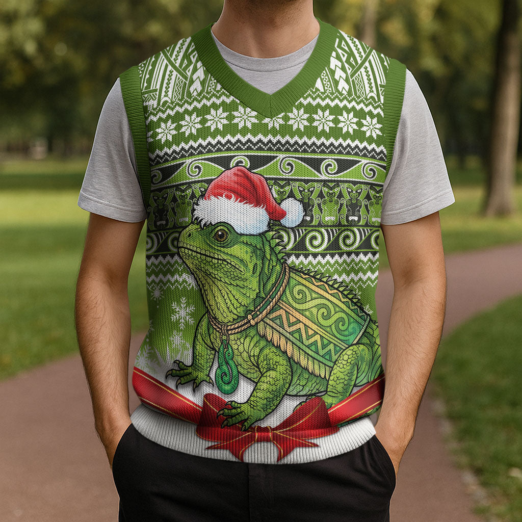 New Zealand Tuatara Christmas Knitted V-Neck Vest Maori Inspired Knitted Patterns