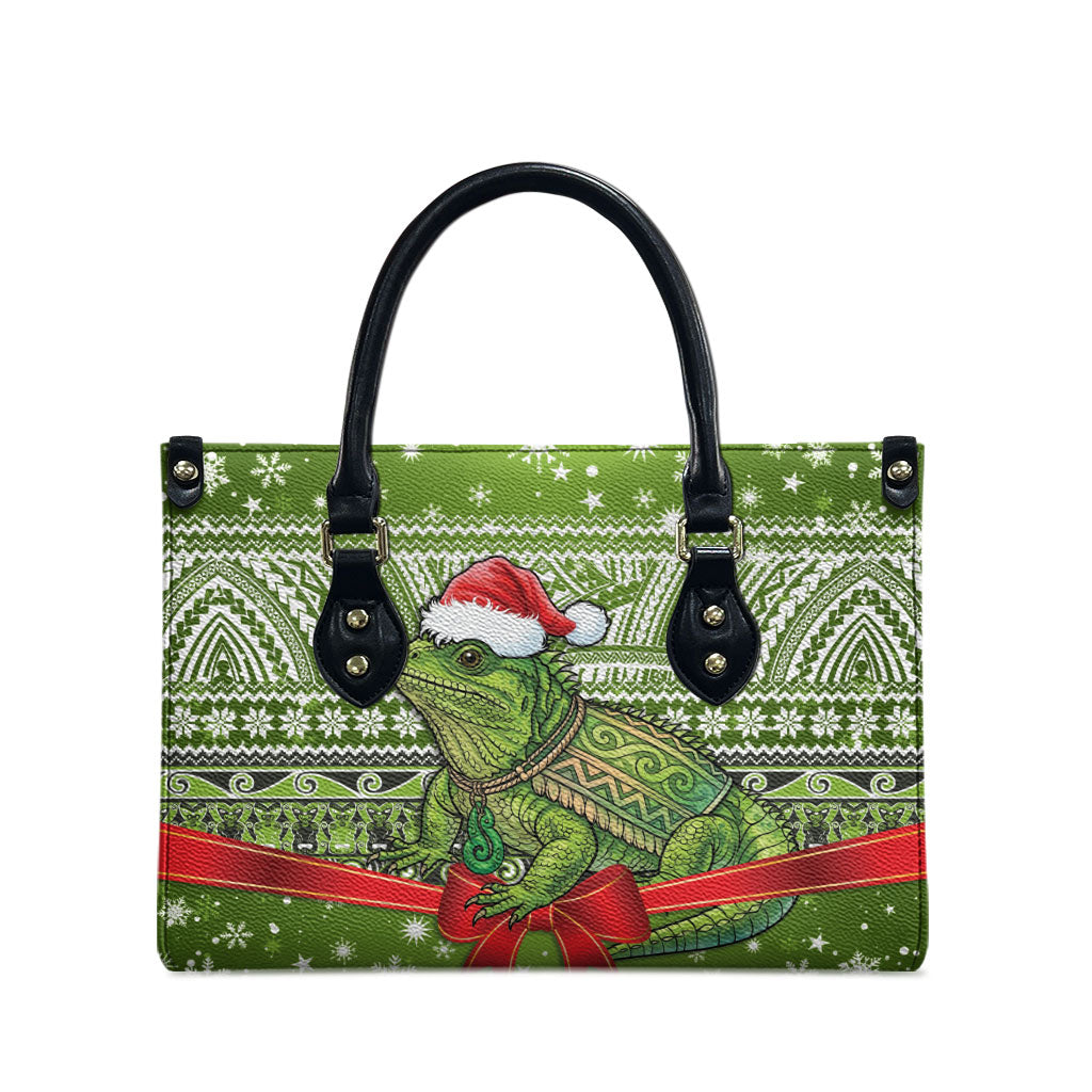 New Zealand Tuatara Christmas Leather Bag Maori Inspired Knitted Patterns