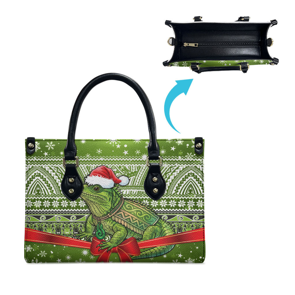 New Zealand Tuatara Christmas Leather Bag Maori Inspired Knitted Patterns