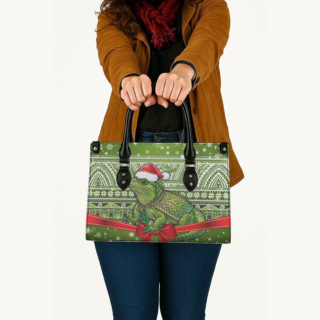 New Zealand Tuatara Christmas Leather Bag Maori Inspired Knitted Patterns