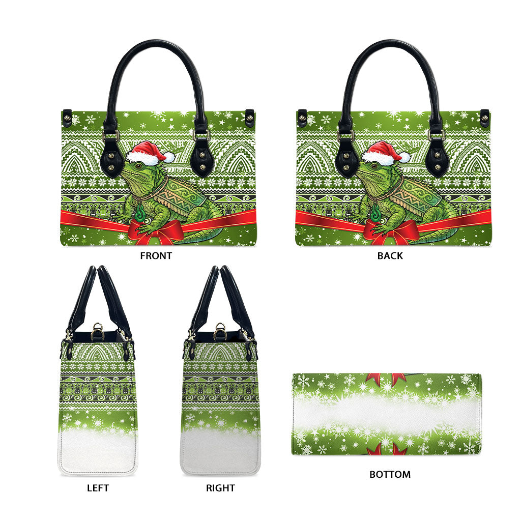 New Zealand Tuatara Christmas Leather Bag Maori Inspired Knitted Patterns