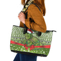 New Zealand Tuatara Christmas Leather Tote Bag Maori Inspired Knitted Patterns