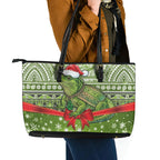 New Zealand Tuatara Christmas Leather Tote Bag Maori Inspired Knitted Patterns