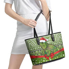 New Zealand Tuatara Christmas Leather Tote Bag Maori Inspired Knitted Patterns