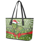 New Zealand Tuatara Christmas Leather Tote Bag Maori Inspired Knitted Patterns