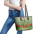 New Zealand Tuatara Christmas Leather Tote Bag Maori Inspired Knitted Patterns