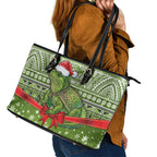 New Zealand Tuatara Christmas Leather Tote Bag Maori Inspired Knitted Patterns