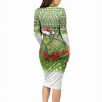 New Zealand Tuatara Christmas Long Sleeve Bodycon Dress Maori Inspired Knitted Patterns