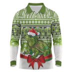 New Zealand Tuatara Christmas Long Sleeve Polo Shirt Maori Inspired Knitted Patterns