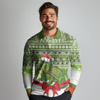 New Zealand Tuatara Christmas Long Sleeve Polo Shirt Maori Inspired Knitted Patterns