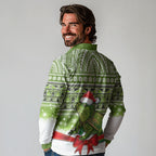 New Zealand Tuatara Christmas Long Sleeve Polo Shirt Maori Inspired Knitted Patterns